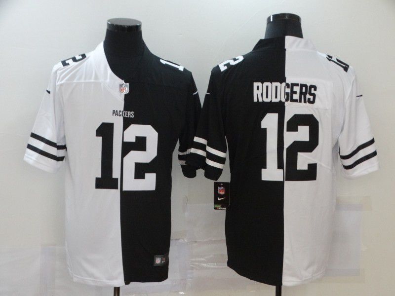 Men Green Bay Packers #12 Rodgers Black white Half version 2020 Nike NFL Jerseys->washington redskins->NFL Jersey
